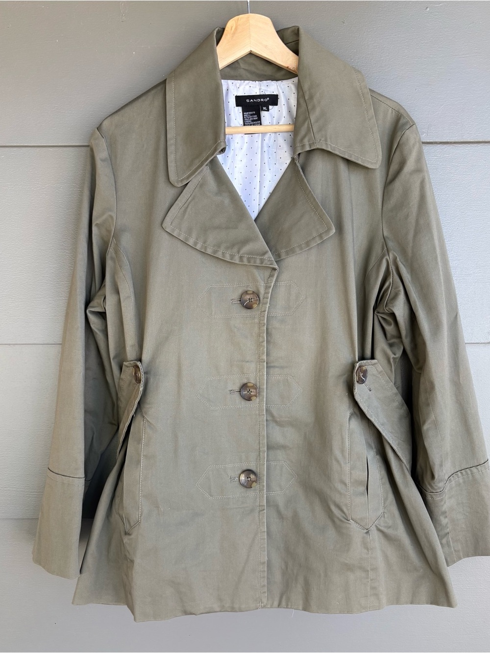 Sandro Khaki Green Short Trench Coat